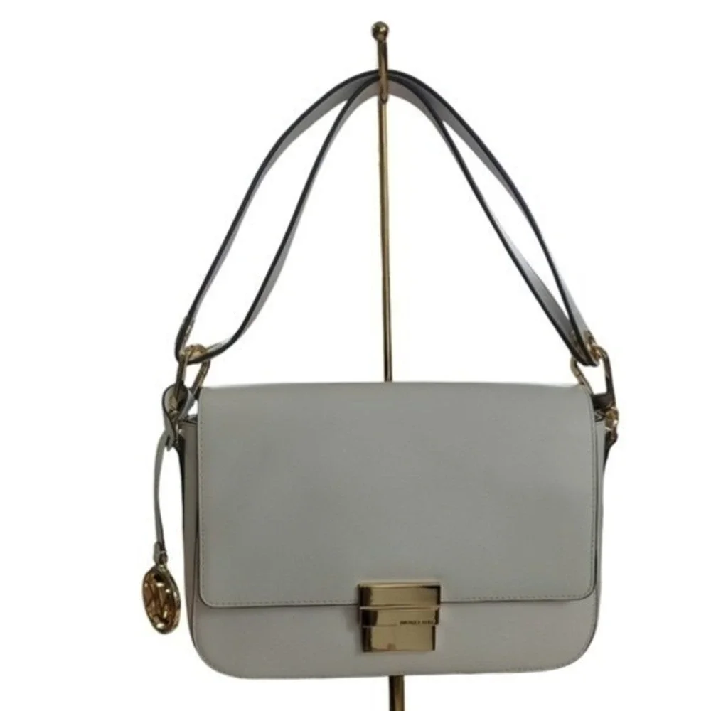 Michael Kors Madelyn Convertible Shoulder Bag Optic White Leather Handbag Purse